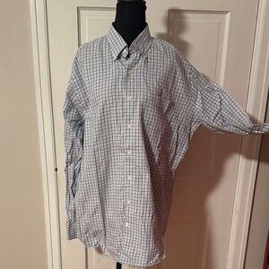 Peter Millar Men's Large Button Down Long Sleeve Shirt Blue/Tan/White